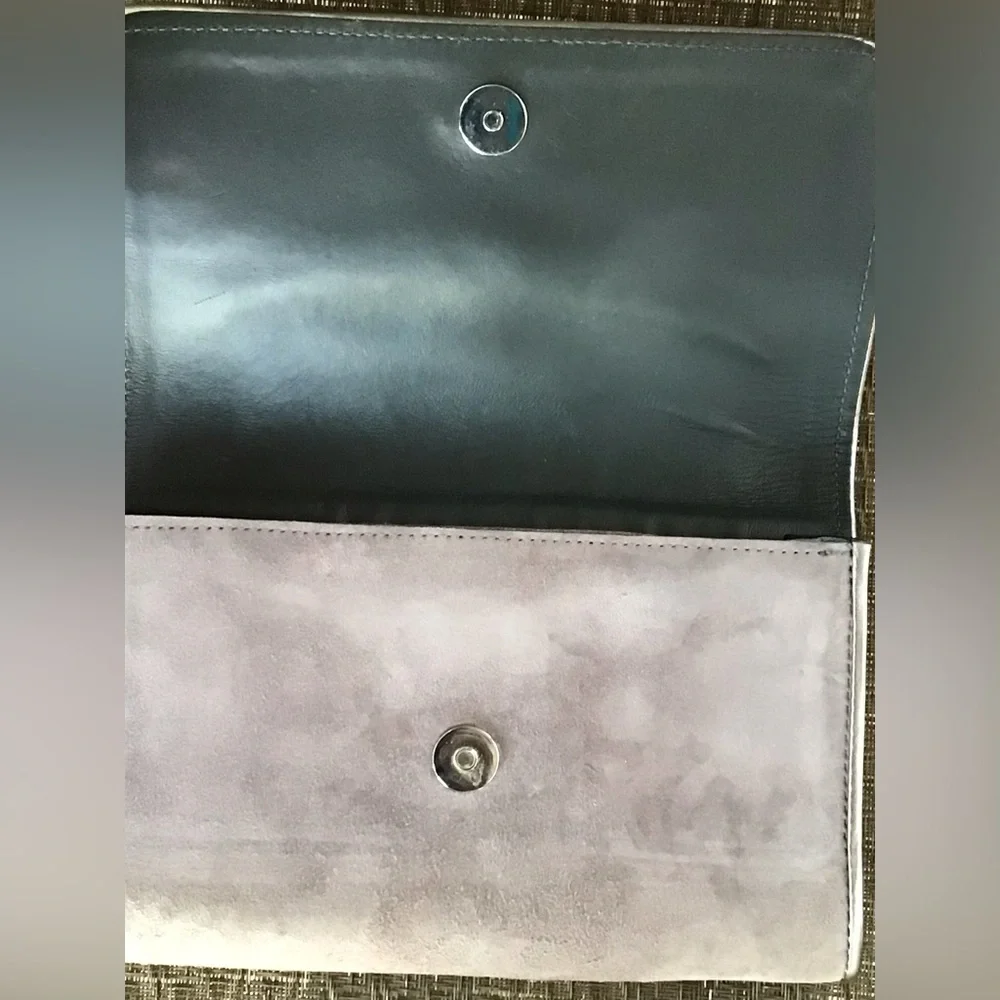 Mellow Yellow Gray Suede/ Black Leather Clutch Shoulder Bag